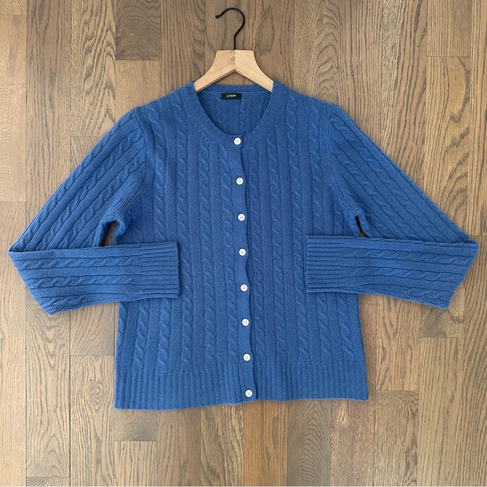 Vintage J. Crew Wool Blend Cable Knit Cardigan Sweater Cornflower Blue Medium